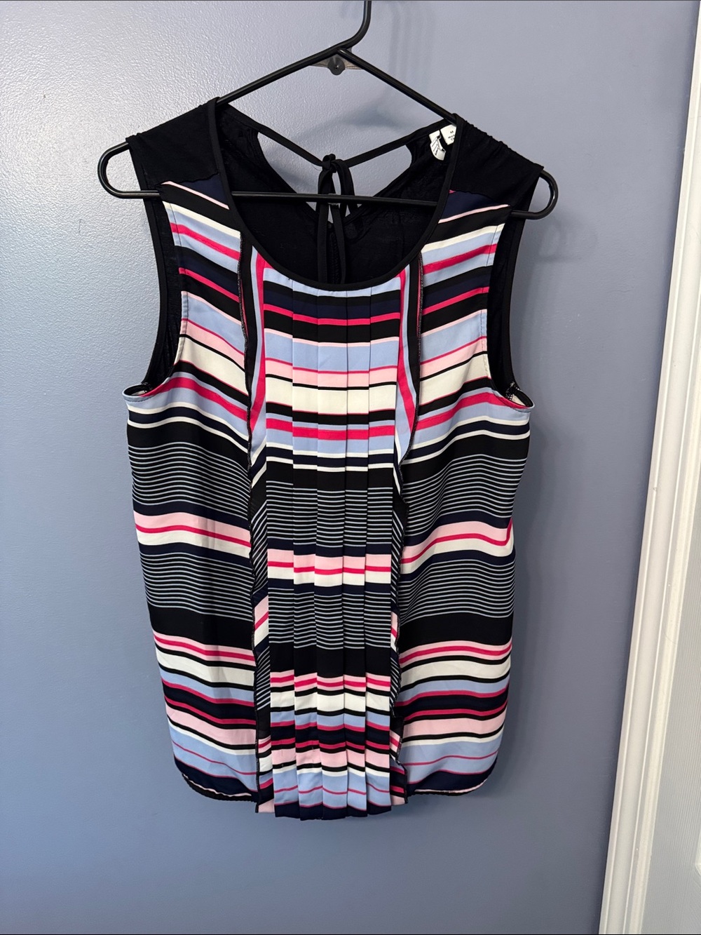 Elle Sleeveless Striped Pleated Front Top - Black & Pink